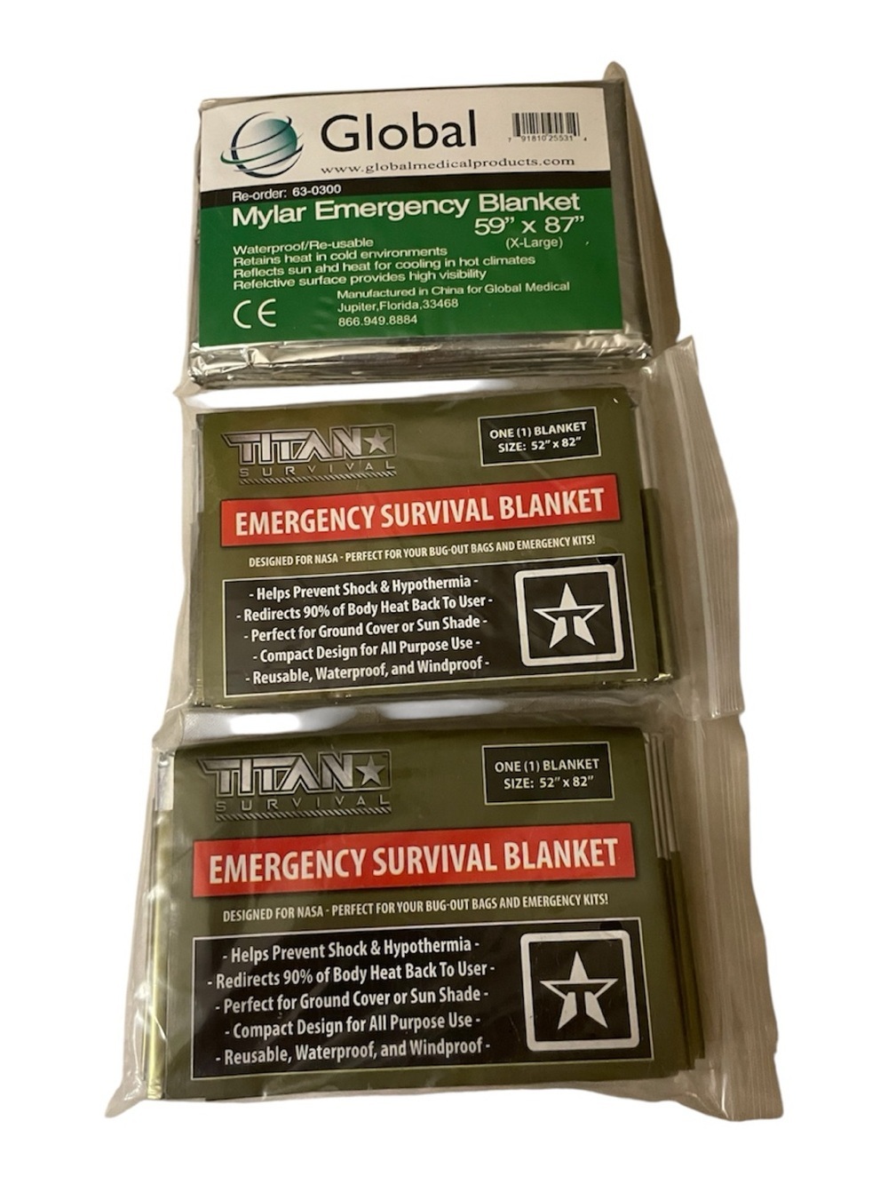 Titan & Global Emergency Survival Blanket Packs. Brand new never opened. 3 pack!